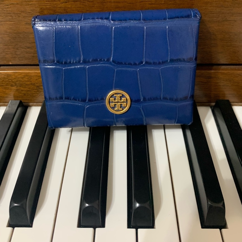 Tory Burch Royal Blue Croc-Embossed Card Holder